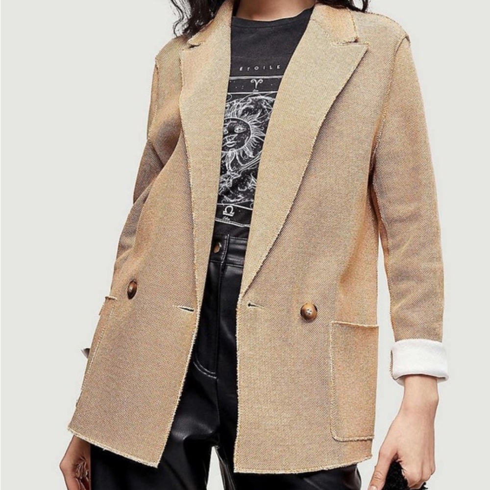 Top Shop Natural Beige Raw Edge Oversized Blazer